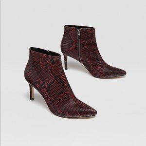 Red and black snakeskin booties NWT